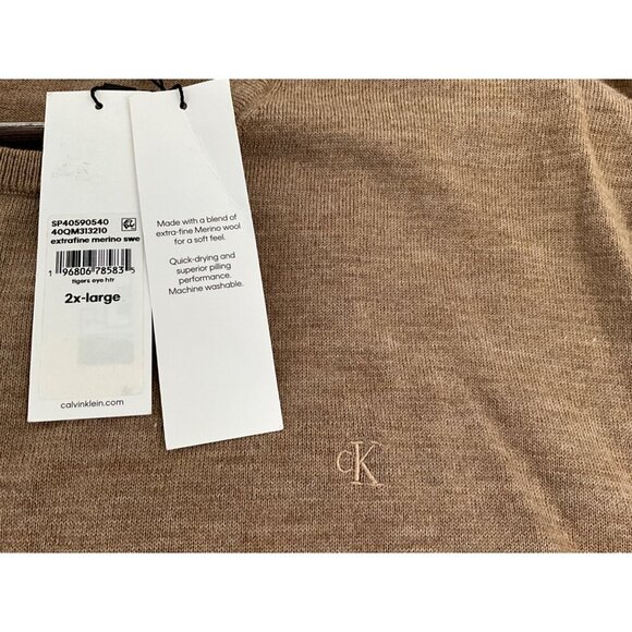 Calvin Klein Men's Extra-Fine Merino Wool Sweater 2XL Tan - Picture 5 of 10